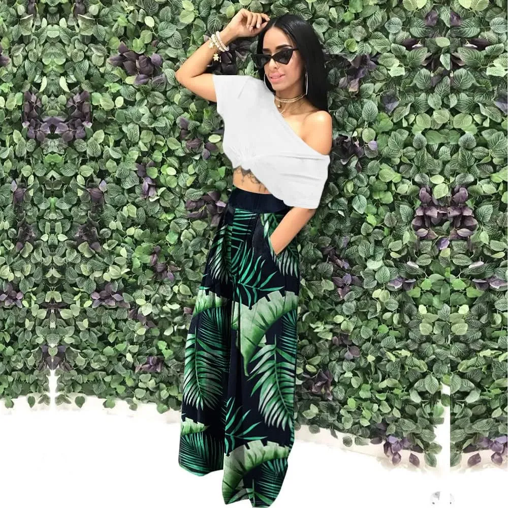 Wide Leg Pants for Women Casual Colorful Printed High Waist Palazzo Lounge Pants Loose Fit Trousers with Pockets