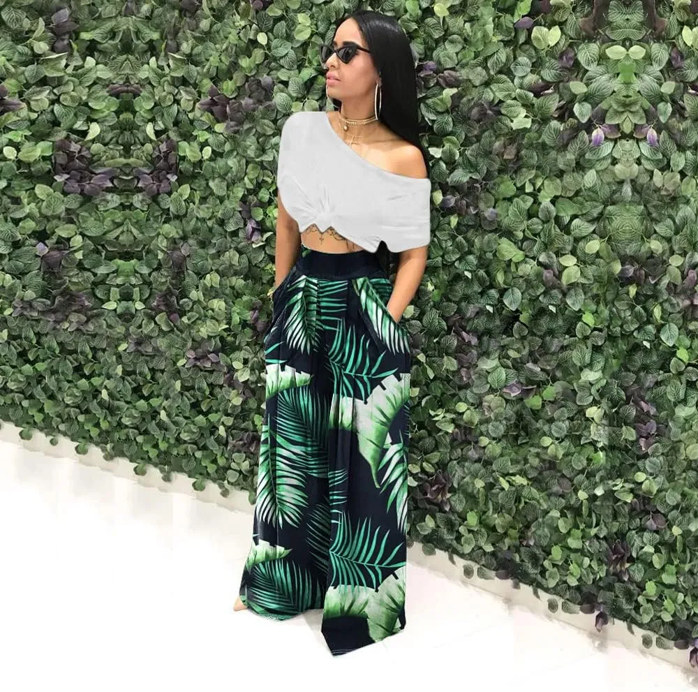 Wide Leg Pants for Women Casual Colorful Printed High Waist Palazzo Lounge Pants Loose Fit Trousers with Pockets