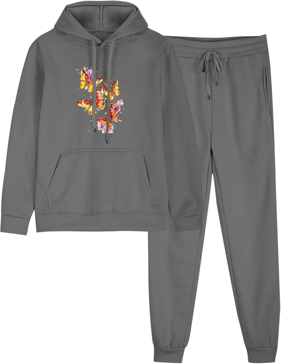 Women 2 Piece Outfits Lounge Sets Cute Butterfly Graphic Hoodie Sweatshirt Sweatpants Tracksuit Sweatsuit Set Pockets