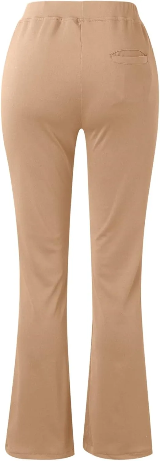 Women Bootcut Work Pants Trendy Business Casual Trouser Solid Yoga Workout Slacks High Waist Stretch Leg Office Pant