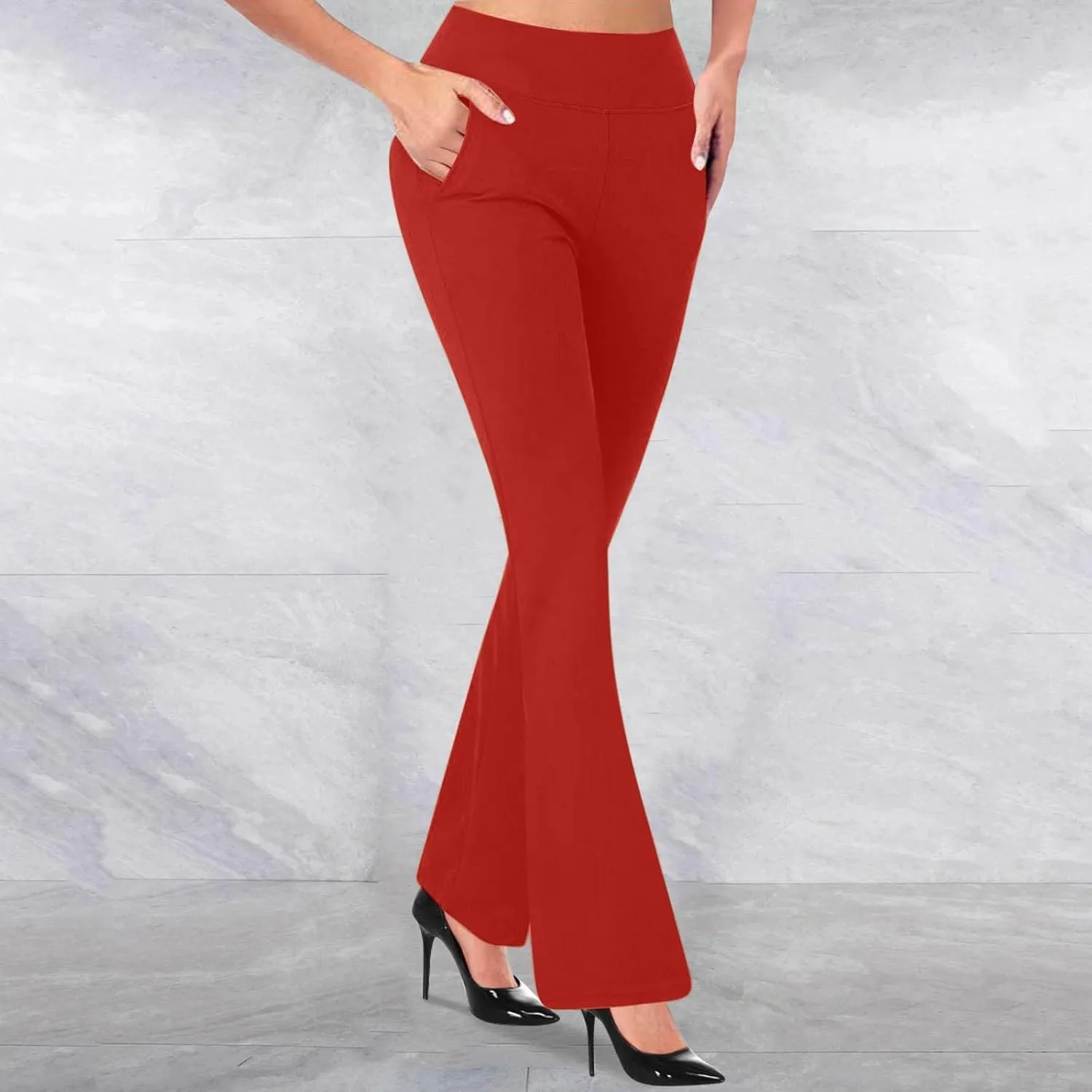 Women Bootcut Work Pants Trendy Business Casual Trouser Solid Yoga Workout Slacks High Waist Stretch Leg Office Pant