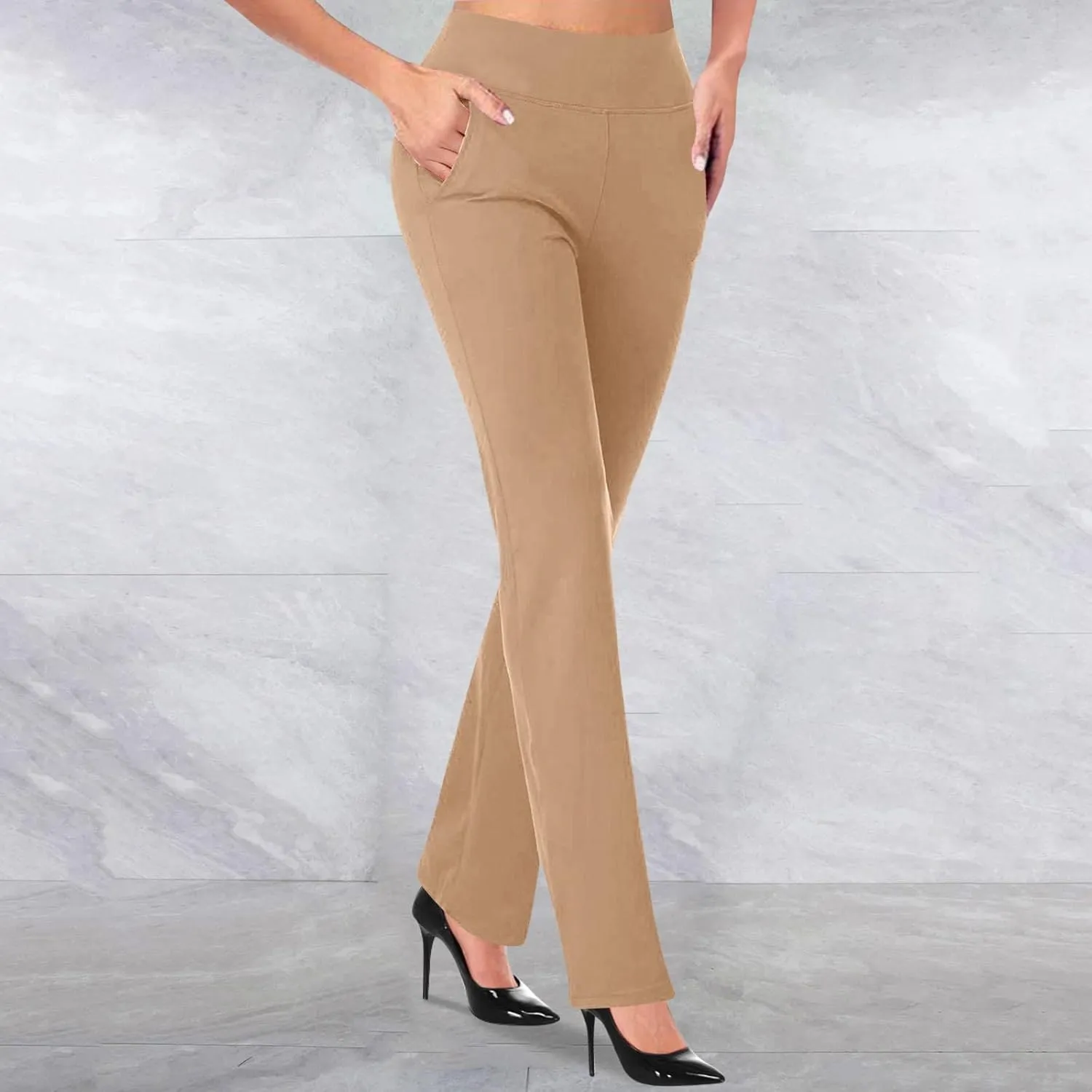 Women Bootcut Work Pants Trendy Business Casual Trouser Solid Yoga Workout Slacks High Waist Stretch Leg Office Pant