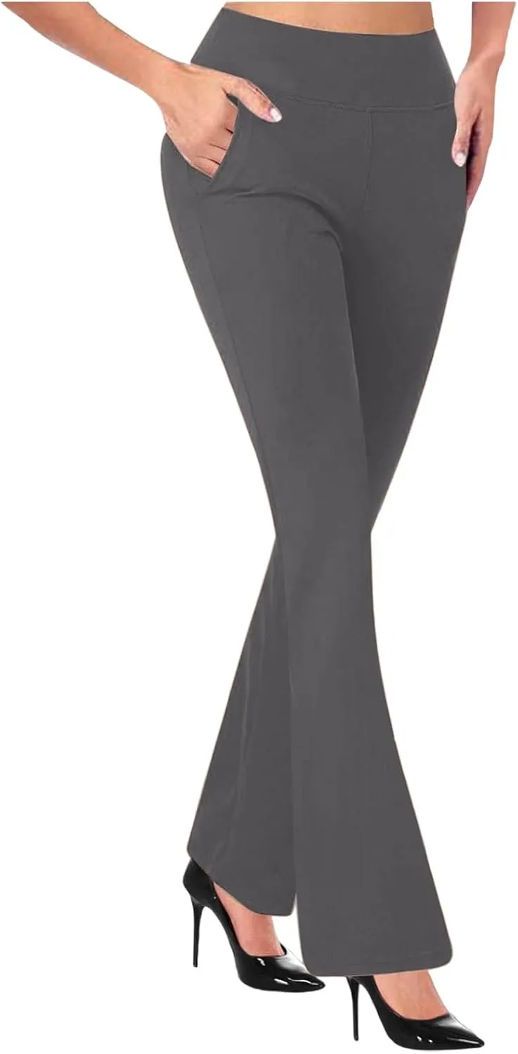 Women Bootcut Work Pants Trendy Business Casual Trouser Solid Yoga Workout Slacks High Waist Stretch Leg Office Pant