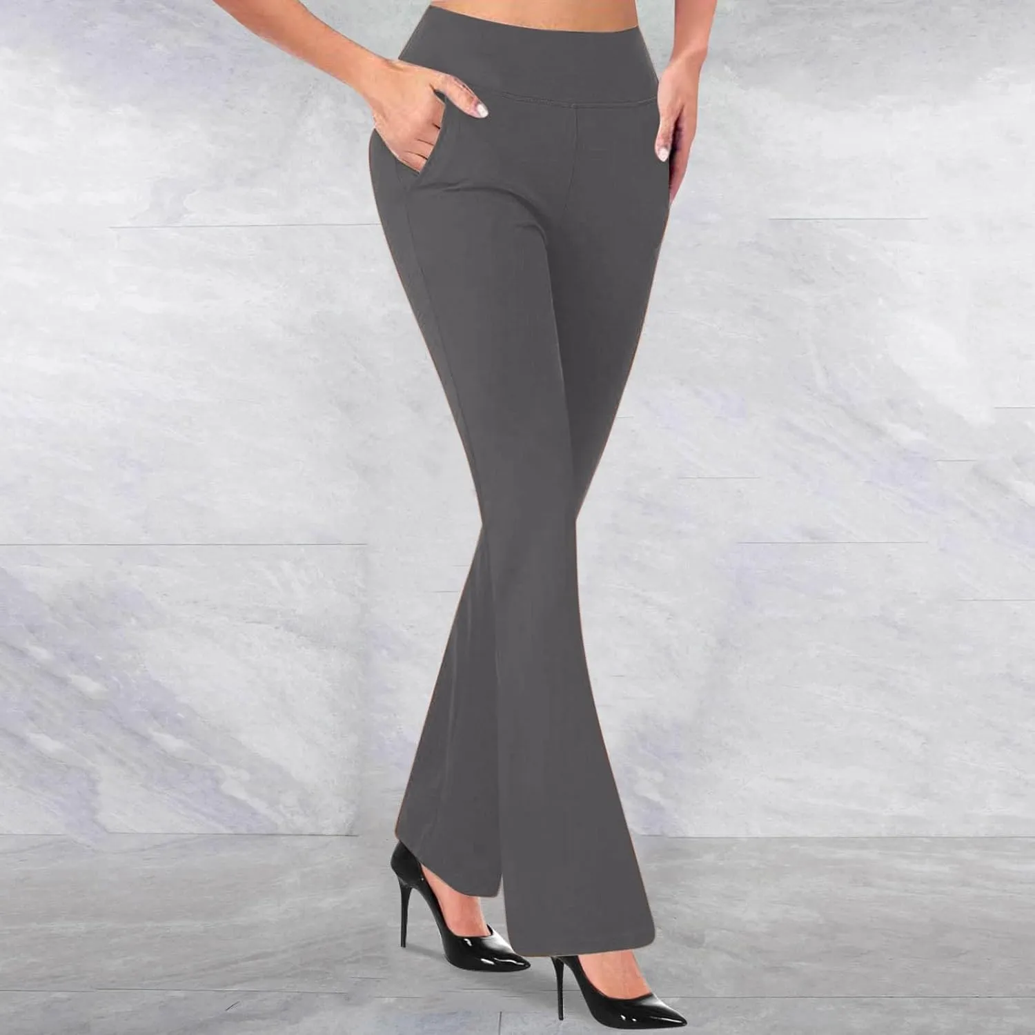 Women Bootcut Work Pants Trendy Business Casual Trouser Solid Yoga Workout Slacks High Waist Stretch Leg Office Pant