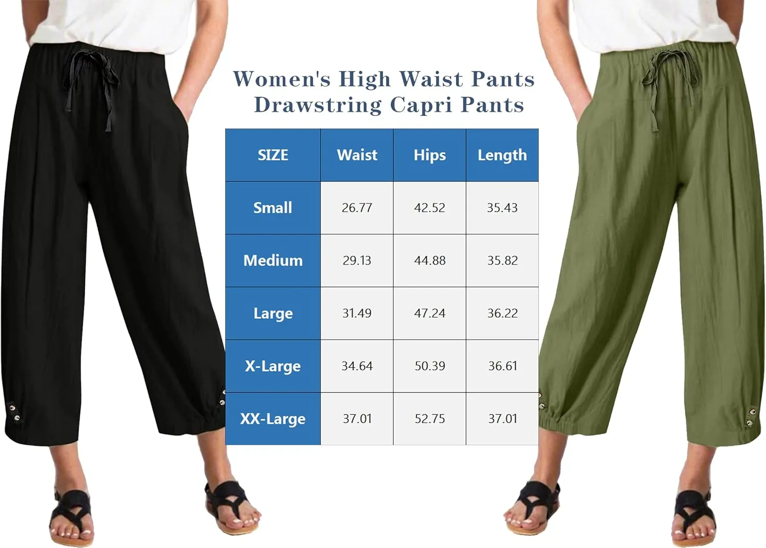 Women High Waist Casual Wide Leg Palazzo Pants Linen Drawstring Cropped Pants Trousers Regular Size