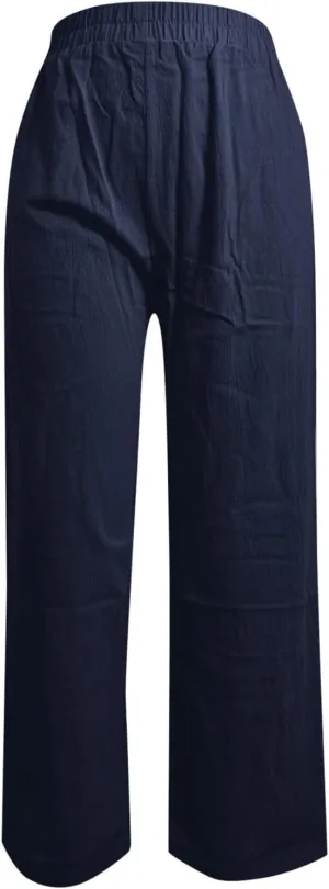 Women Linen Pants Drawstring Wide Leg Pants Flowy Elastic Waist Pant Casual Palazzo Trouser High Waisted Lounge Pant