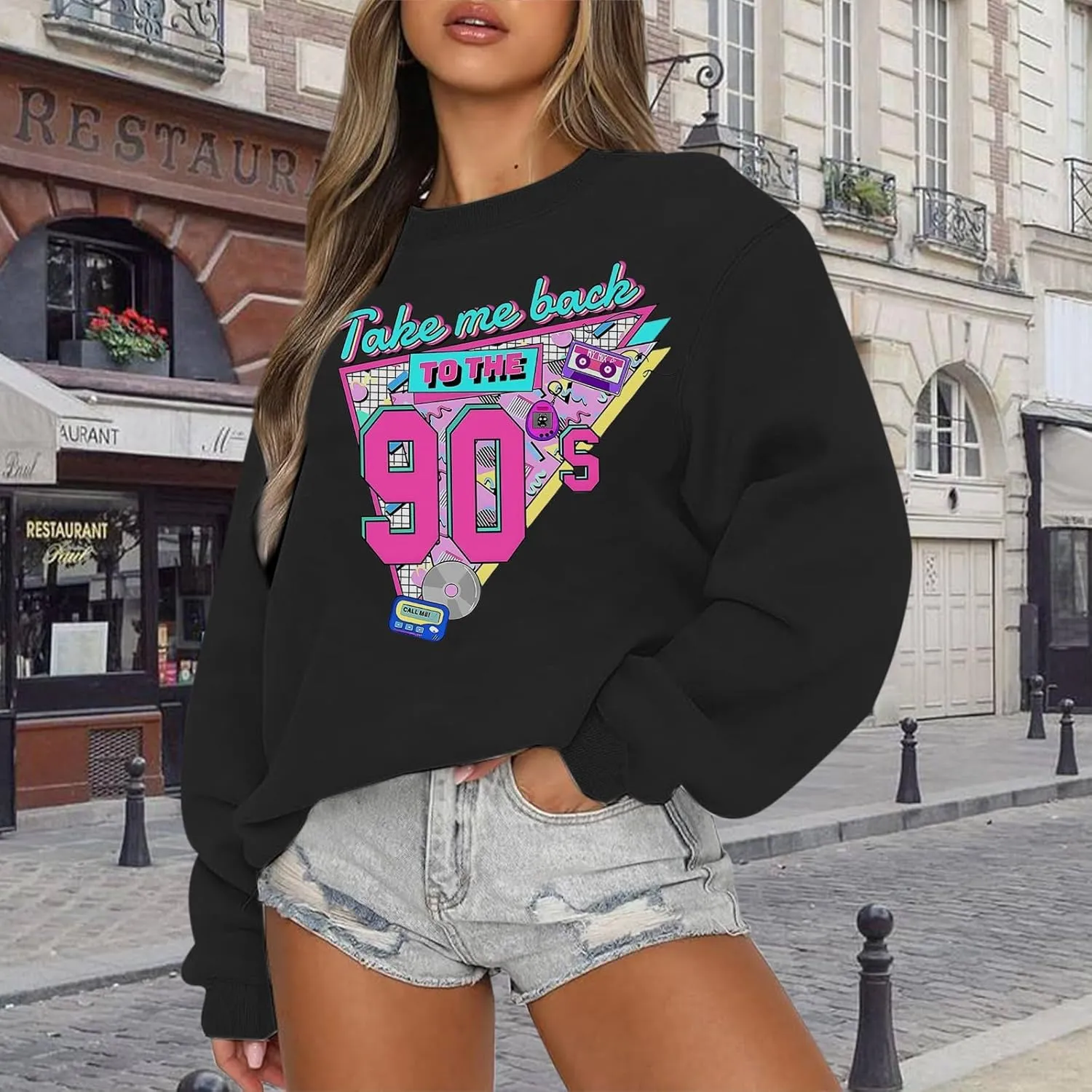 Women Oversized Graphic Sweatshirt 90s Outfit Long Sleeve Shirt 90's Vintage Pullover Tops Birthday Party Gift