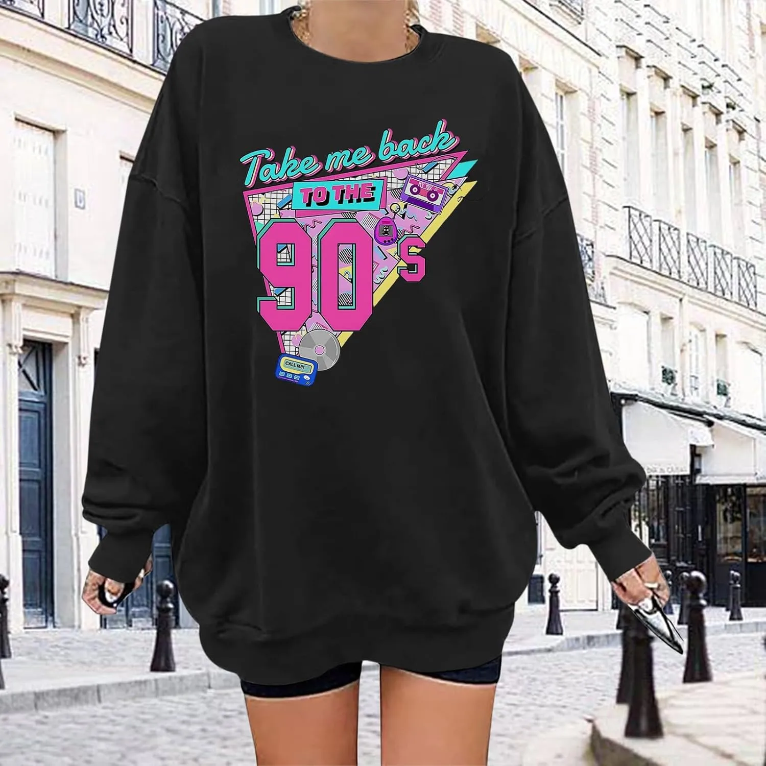 Women Oversized Graphic Sweatshirt 90s Outfit Long Sleeve Shirt 90's Vintage Pullover Tops Birthday Party Gift