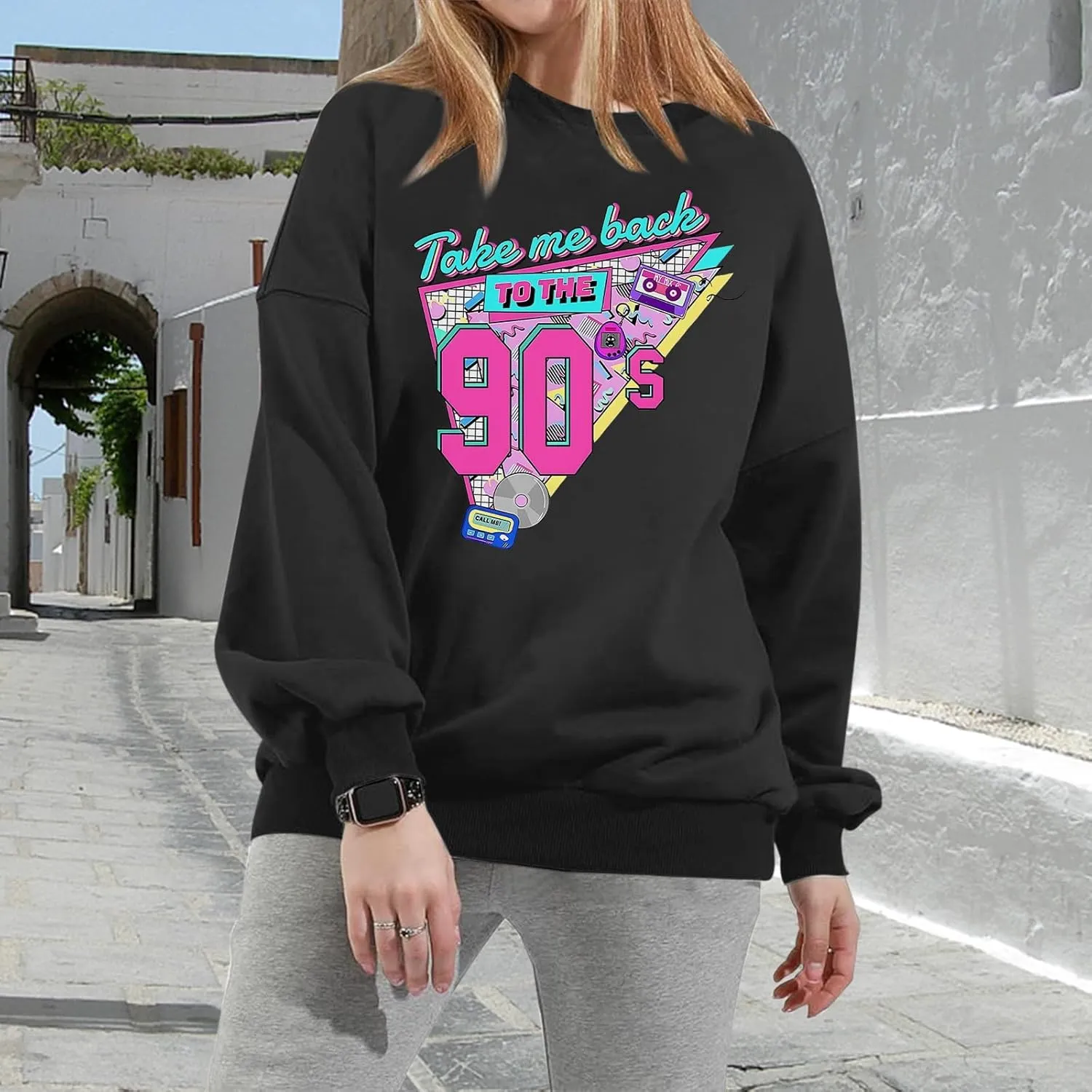 Women Oversized Graphic Sweatshirt 90s Outfit Long Sleeve Shirt 90's Vintage Pullover Tops Birthday Party Gift