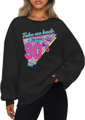 Women Oversized Graphic Sweatshirt 90s Outfit Long Sleeve Shirt 90's Vintage Pullover Tops Birthday Party Gift