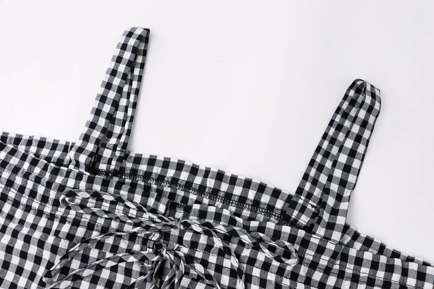 Women Plaid Cropped Camisole Tops Ruched Tie Front Square Neck Backless Loose Cute Crop Cami Tank Adjustable Top