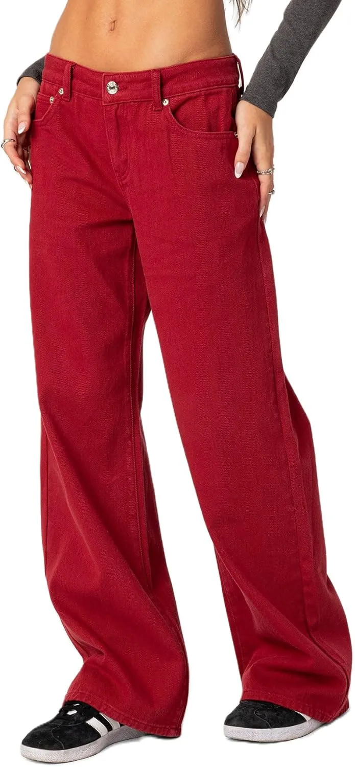 Women Y2k Straight Leg Jeans Pants High Waist Pockets Loose Fit Denim Trousers Streetwear