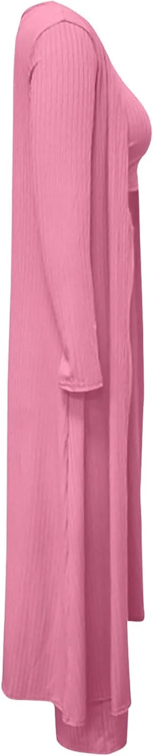 Women's 3 Piece Matching Set Ribbed Knit Lounge Sets Tank Cardigan and High Waist Pants Pajamas Loungewear Outfits