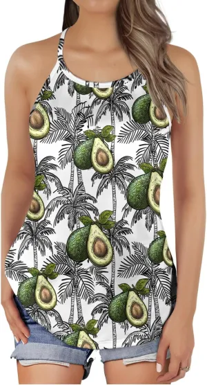 Women's Camisole Tank Tops - Avocado Spaghetti Strap Criss Cross Open Back Tank Summer Top for Women Series 33