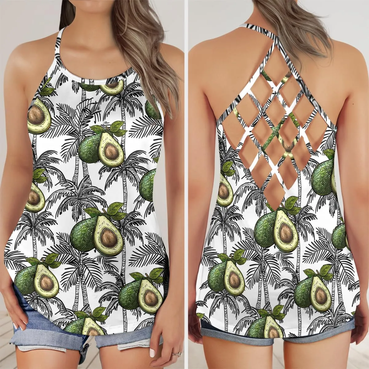 Women's Camisole Tank Tops - Avocado Spaghetti Strap Criss Cross Open Back Tank Summer Top for Women Series 33