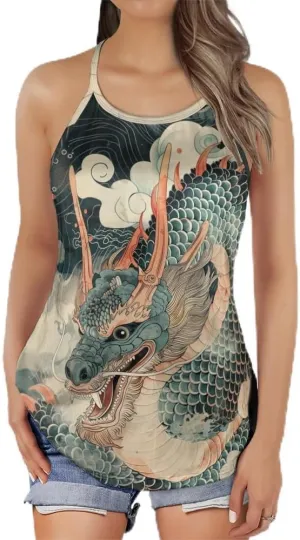Women's Camisole Tank Tops - Chinese Dragon Spaghetti Strap Criss Cross Open Back Tank Summer Top for Women Series 14