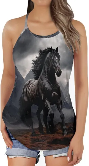 Women's Camisole Tank Tops - Horse Lover Spaghetti Strap Criss Cross Open Back Tank Summer Top for Women Series 23