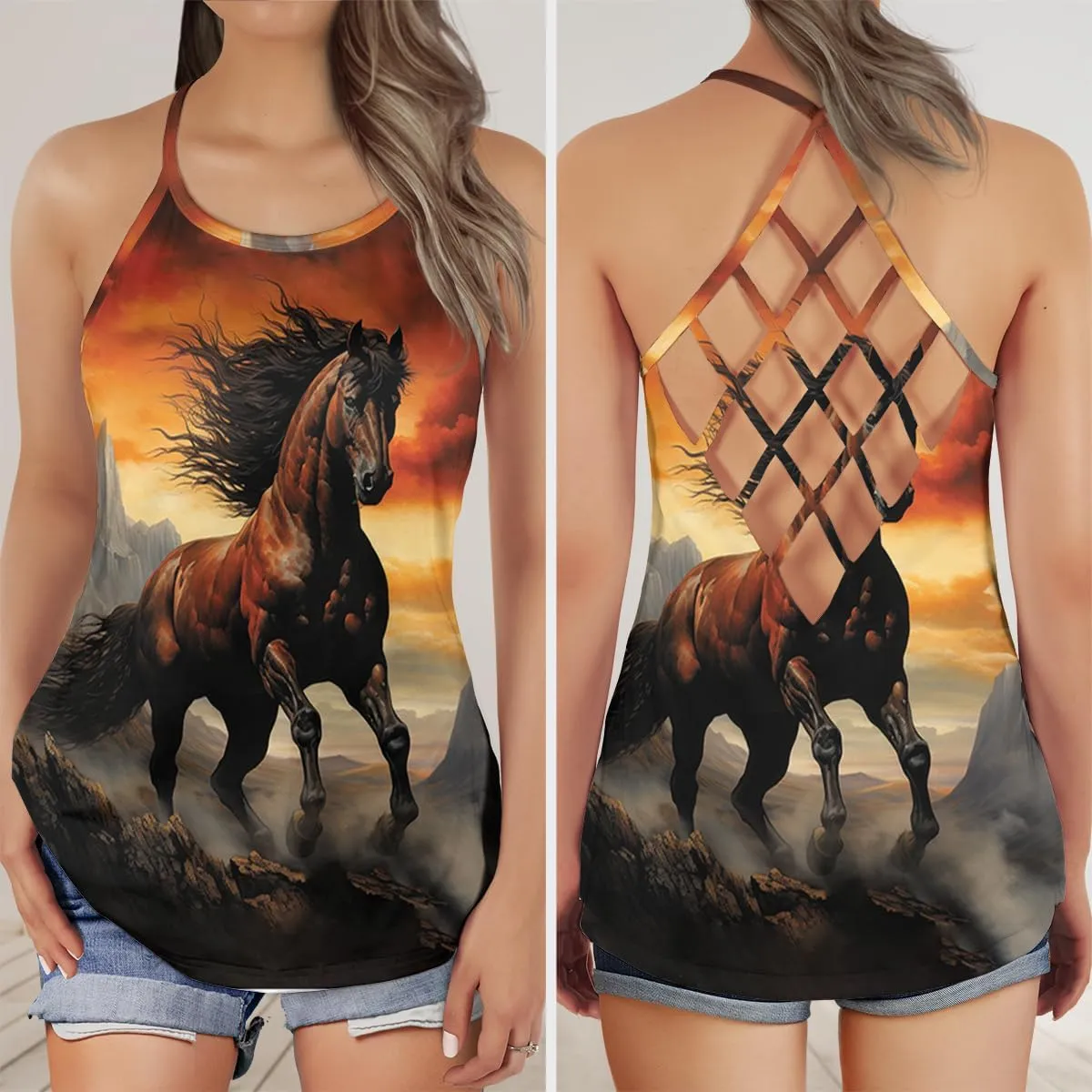 Women's Camisole Tank Tops - Horse Lover Spaghetti Strap Criss Cross Open Back Tank Summer Top for Women Series 23