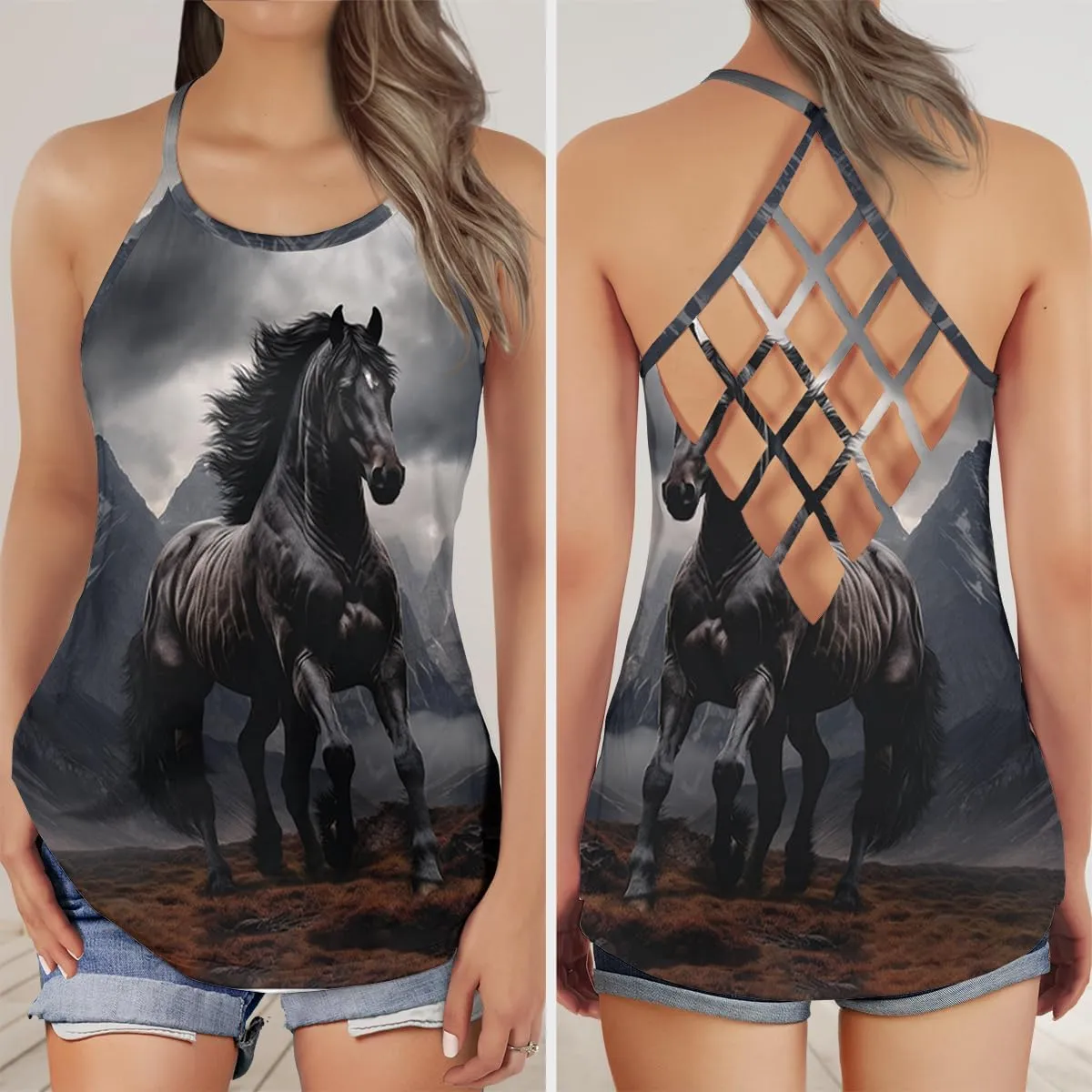 Women's Camisole Tank Tops - Horse Lover Spaghetti Strap Criss Cross Open Back Tank Summer Top for Women Series 23