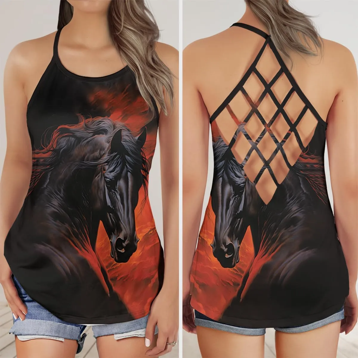 Women's Camisole Tank Tops - Horse Lover Spaghetti Strap Criss Cross Open Back Tank Summer Top for Women Series 23