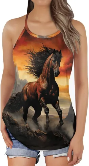 Women's Camisole Tank Tops - Horse Lover Spaghetti Strap Criss Cross Open Back Tank Summer Top for Women Series 23