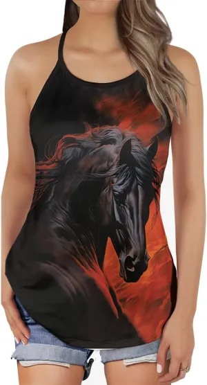 Women's Camisole Tank Tops - Horse Lover Spaghetti Strap Criss Cross Open Back Tank Summer Top for Women Series 23