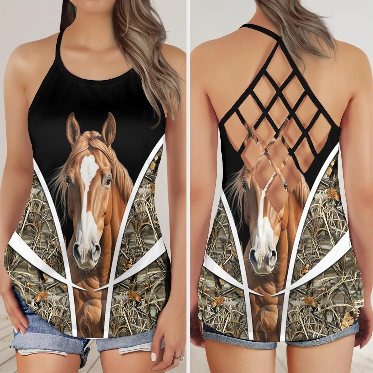Women's Camisole Tank Tops - Vintage Horse Spaghetti Strap Criss Cross Open Back Tank Summer Top for Women Series 21
