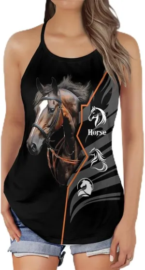 Women's Camisole Tank Tops - Vintage Horse Spaghetti Strap Criss Cross Open Back Tank Summer Top for Women Series 21