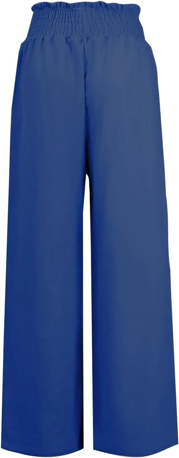 Womens Casual Palazzo Pants Loose Wide Leg Beach Trousers High Waisted Elastic Lightweight Summer Outfit with Pockets