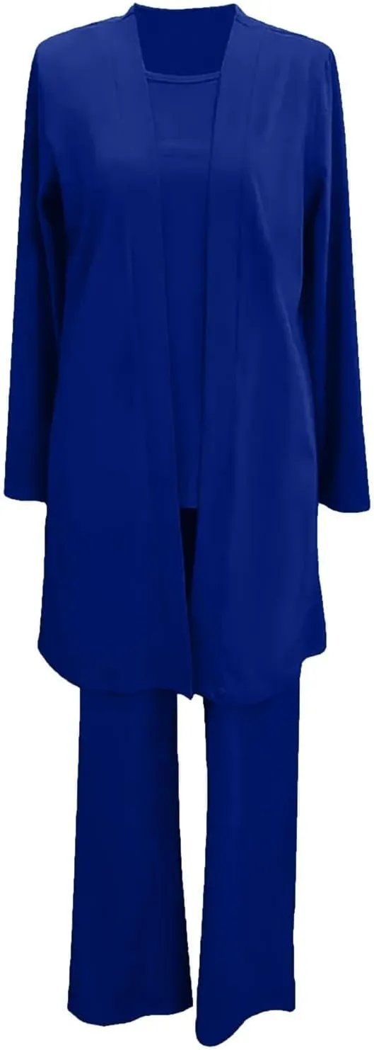 Womens Chiffon 3 Piece Outfit Sets Solid Formal Wide Leg Pant Suits Dressy Wedding Guest Pantsuits