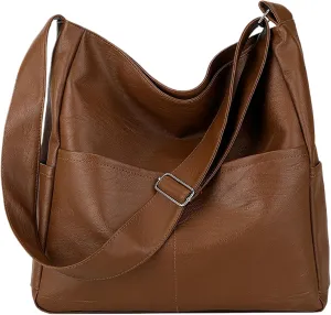 Women's Dark Brown PU Leather Tote Bag, Hobo Style, 32x29x9 cm/12.60x11.42x3.54 inch, Zipper Closure, Top Handles & Shoulder Strap