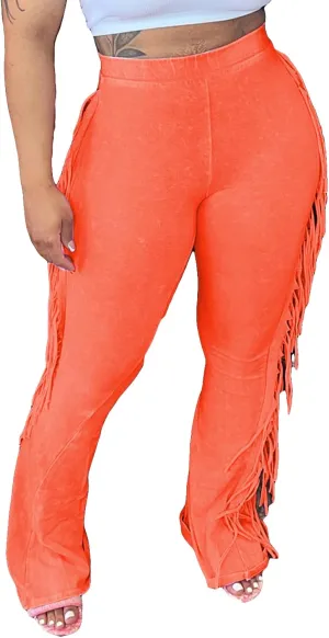 Women's Fringe Jogger Pants Bodycon Tassel Yoga Pant Sweatpant High Waist Long Trousers
