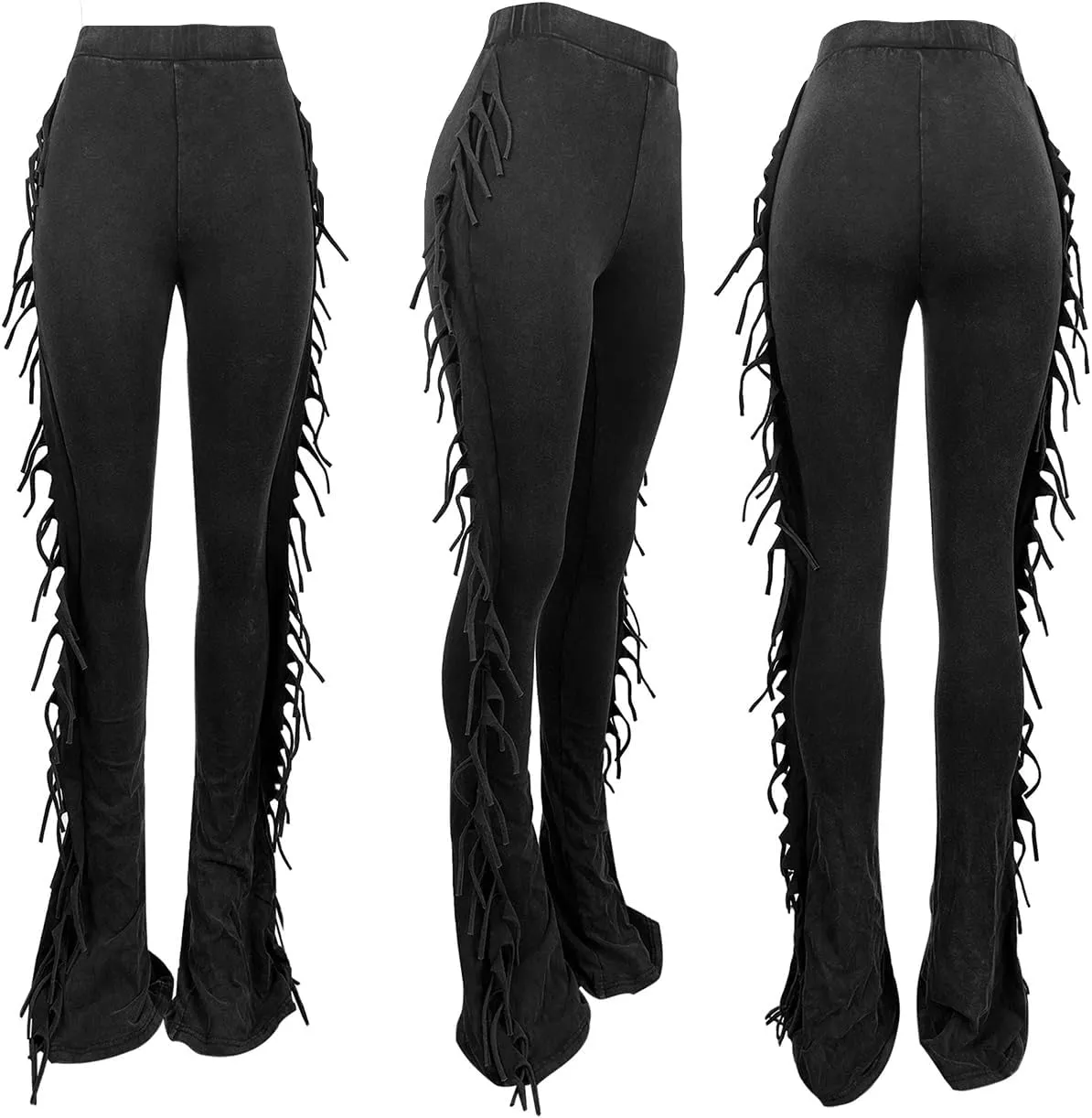 Women's Fringe Jogger Pants Bodycon Tassel Yoga Pant Sweatpant High Waist Long Trousers
