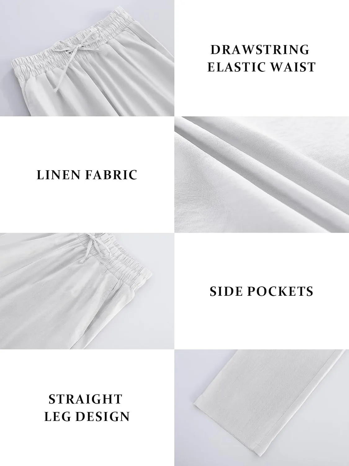 Womens High Waist Summer Casual Pants Drawstring Straight Leg Beach Vacation Lounge Trousers with Pockets