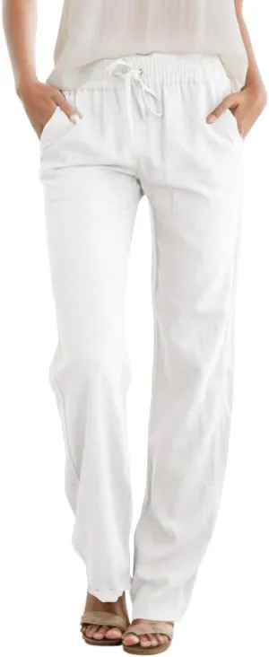 Womens High Waist Summer Casual Pants Drawstring Straight Leg Beach Vacation Lounge Trousers with Pockets