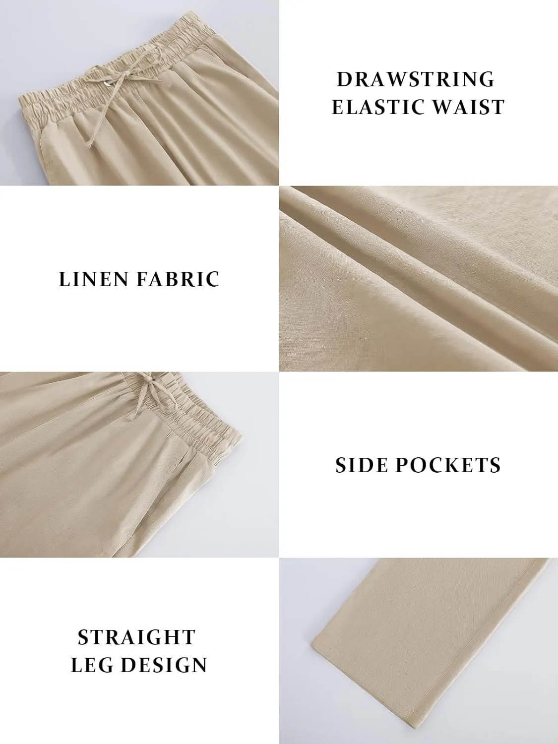 Womens High Waist Summer Casual Pants Drawstring Straight Leg Beach Vacation Lounge Trousers with Pockets