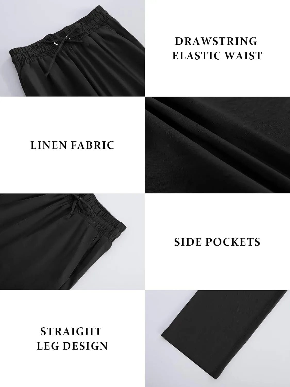 Womens High Waist Summer Casual Pants Drawstring Straight Leg Beach Vacation Lounge Trousers with Pockets