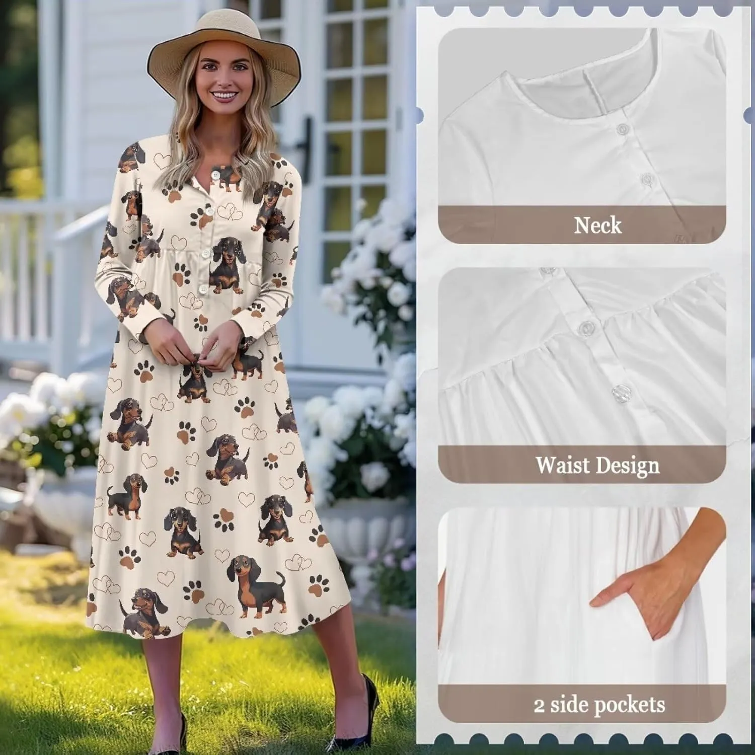 Women's Long Sleeve Oversized Maxi Dress Button Up Casual Style Loose Fall Vacation Dresses with Pockets