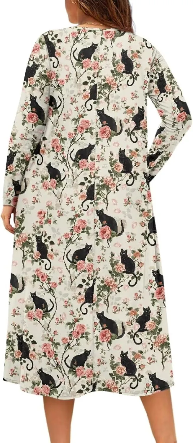 Women's Long Sleeve Oversized Maxi Dress Button Up Casual Style Loose Fall Vacation Dresses with Pockets