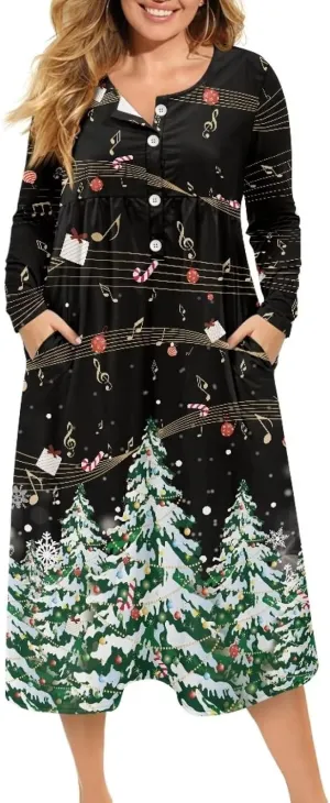 Women's Long Sleeve Oversized Maxi Dress Button Up Casual Style Loose Fall Vacation Dresses with Pockets