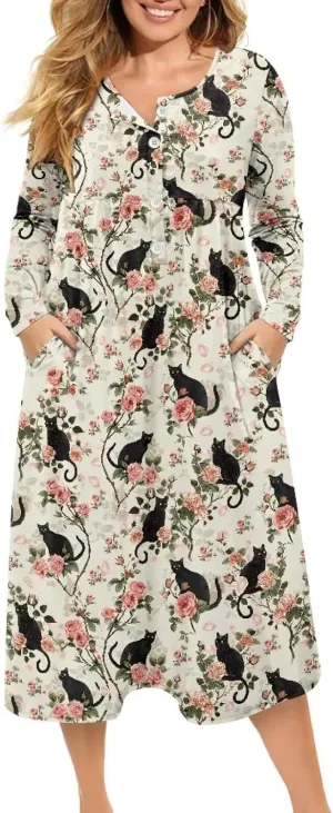 Women's Long Sleeve Oversized Maxi Dress Button Up Casual Style Loose Fall Vacation Dresses with Pockets