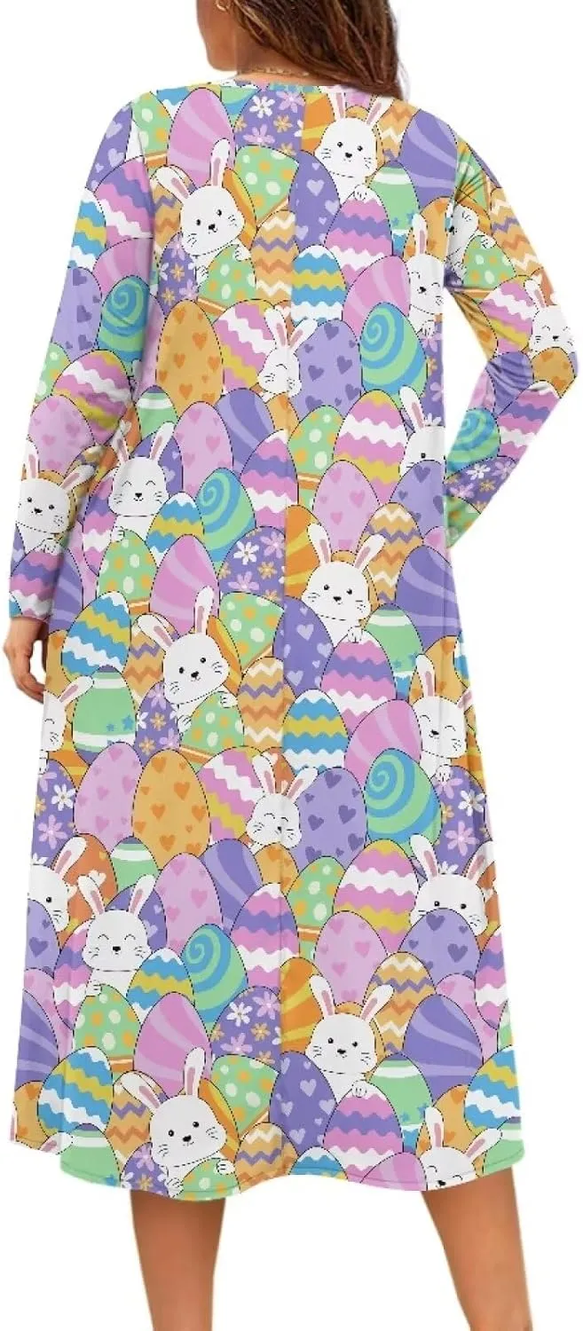 Women's Long Sleeve Oversized Maxi Dress Button Up Casual Style Loose Fall Vacation Dresses with Pockets