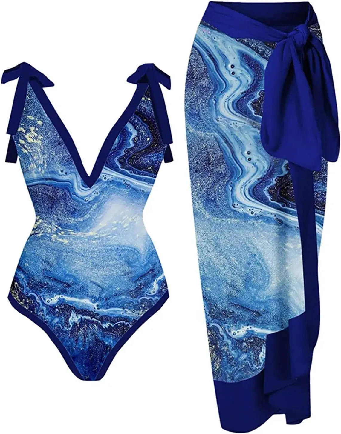 Womens One Piece Swimsuits with Cover Up 2024 Vacation Outfits 2 Piece Floral Print Bathing Suit Wrap Skirt Sarong
