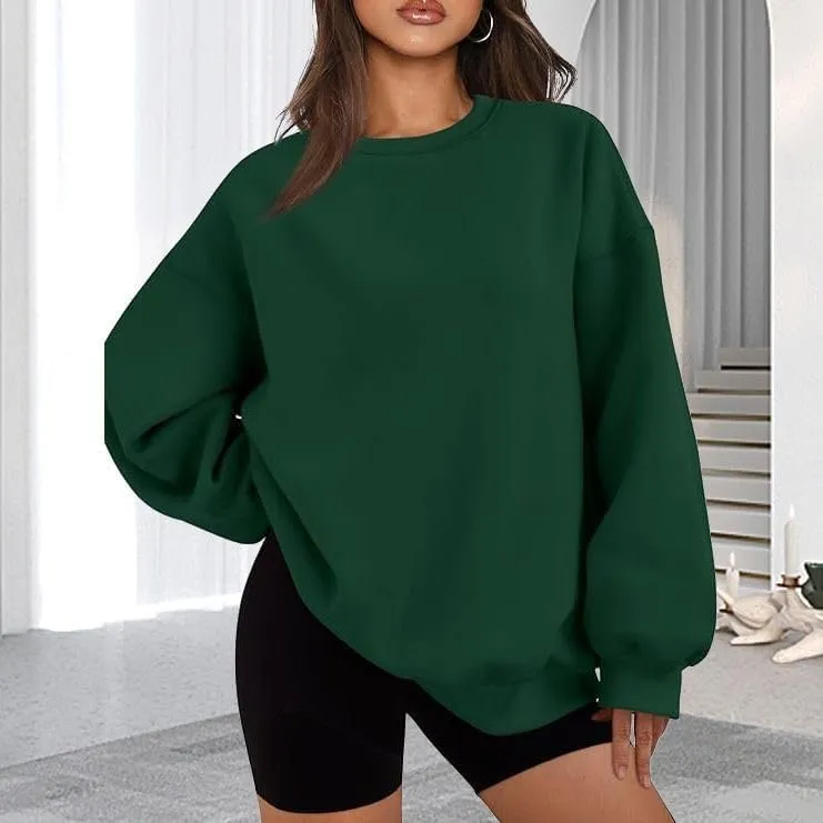 Womens Oversized Crewneck Sweatshirts Solid Color Hoodies Pullover Fall Outfits Teen Girls Cute Casual Fashion Tops