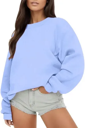 Womens Oversized Crewneck Sweatshirts Solid Color Hoodies Pullover Fall Outfits Teen Girls Cute Casual Fashion Tops