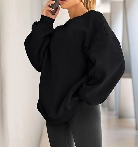 Womens Oversized Crewneck Sweatshirts Solid Color Hoodies Pullover Fall Outfits Teen Girls Cute Casual Fashion Tops