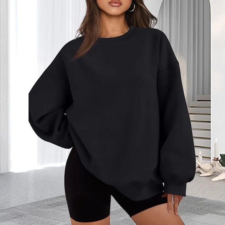 Womens Oversized Crewneck Sweatshirts Solid Color Hoodies Pullover Fall Outfits Teen Girls Cute Casual Fashion Tops