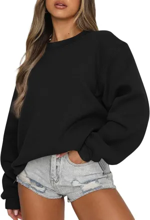 Womens Oversized Crewneck Sweatshirts Solid Color Hoodies Pullover Fall Outfits Teen Girls Cute Casual Fashion Tops