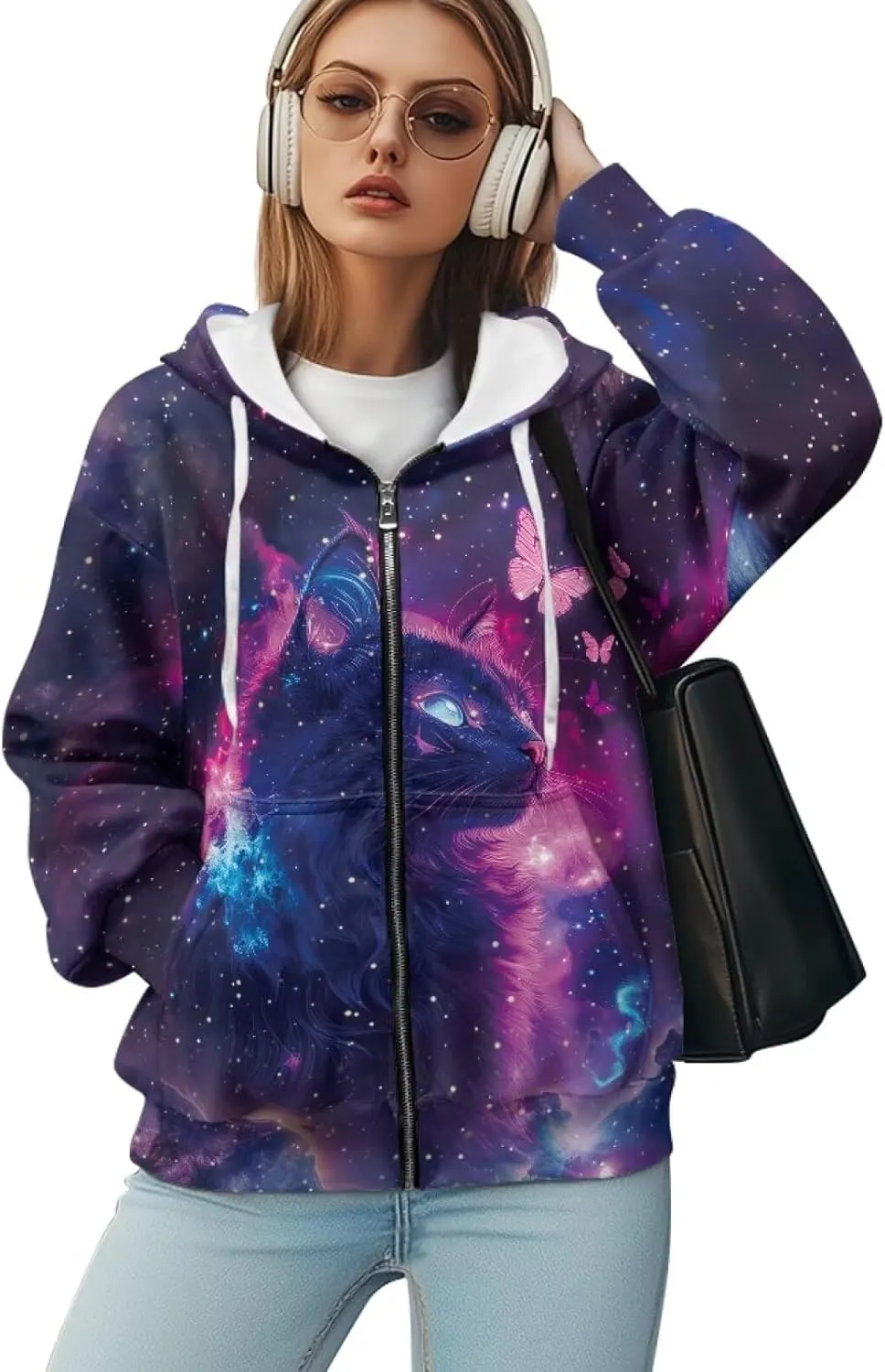 Women's Oversized Hoodies with Zipper Lightweight Fashion Full Zip Up Sweatshirts Jacket Outfit with Pockets