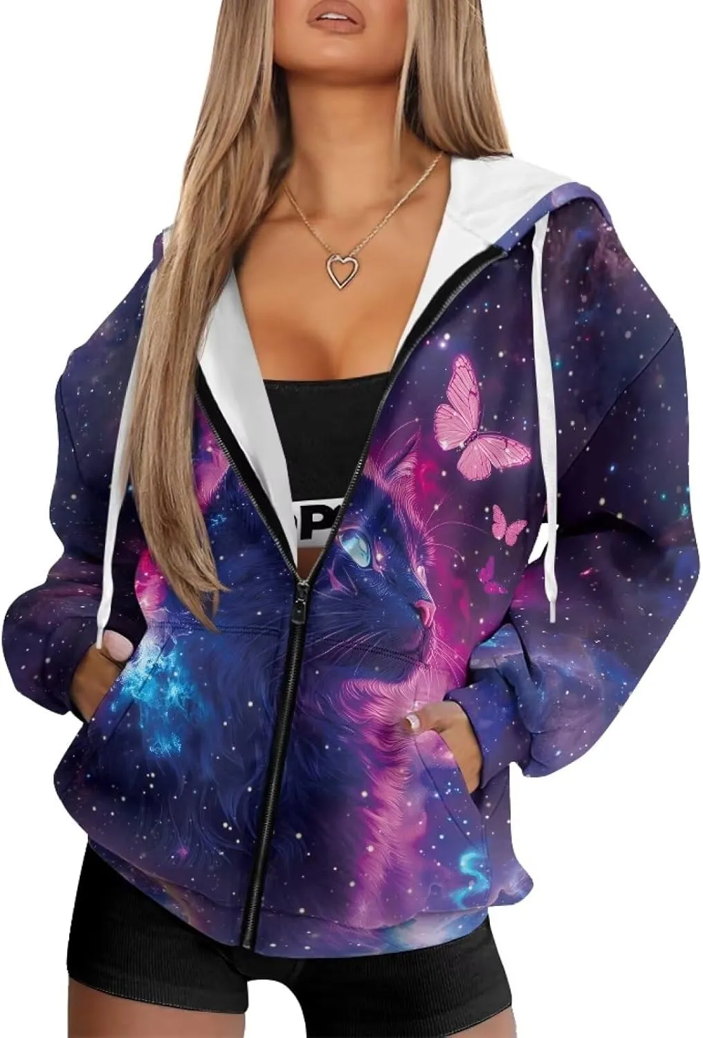 Women's Oversized Hoodies with Zipper Lightweight Fashion Full Zip Up Sweatshirts Jacket Outfit with Pockets